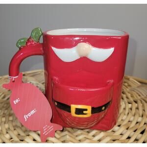 Peppermint Place Santa Mustache Mug Red Ceramic 16oz Coffee Cup Tea Bag Holder